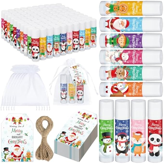 Siifert 100 SET CHRISTMAS FAVORS LIP BALM GIFTS BULK XMAS SUPPLIES SOUVENIRS GOODIES MOISTURIZING LIP CARE PRODUCTS SMALL THANK YOU APPRECIATION GIFTS FOR GUEST BOYS GIRLS - Image 1